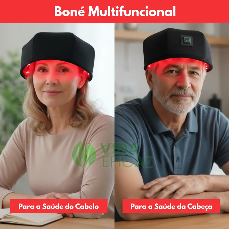 Boné de Luz Vermelha e Infravermelho Para Crescimento Capilar - Vida Eficaz