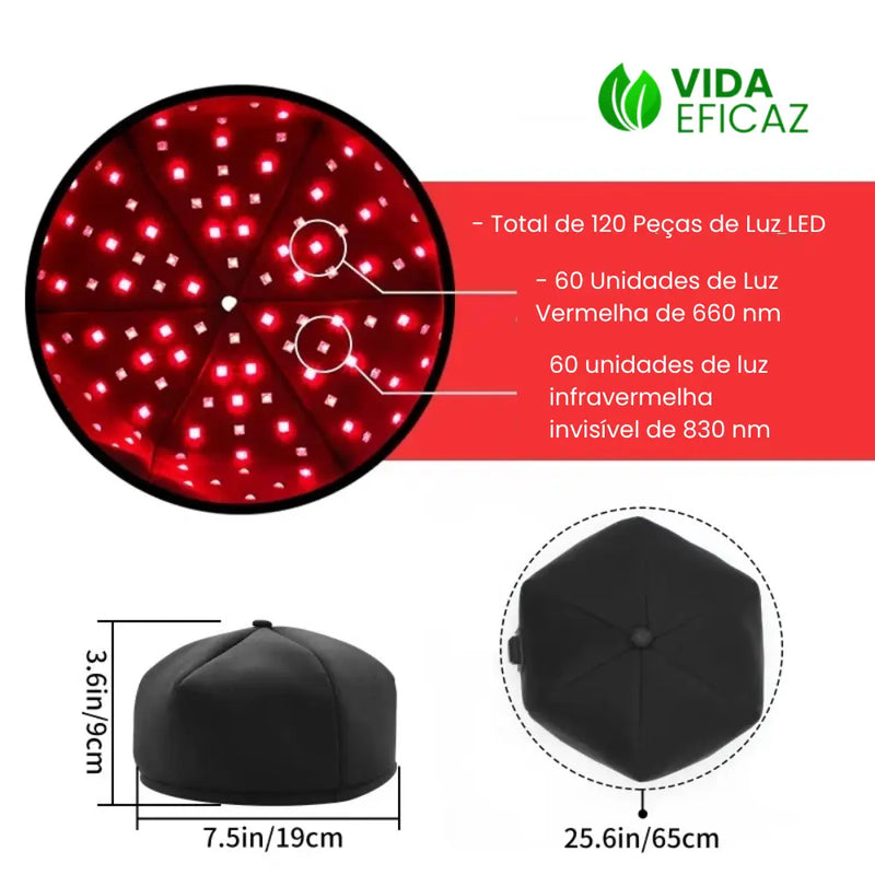 Boné de Luz Vermelha e Infravermelho Para Crescimento Capilar - Vida Eficaz
